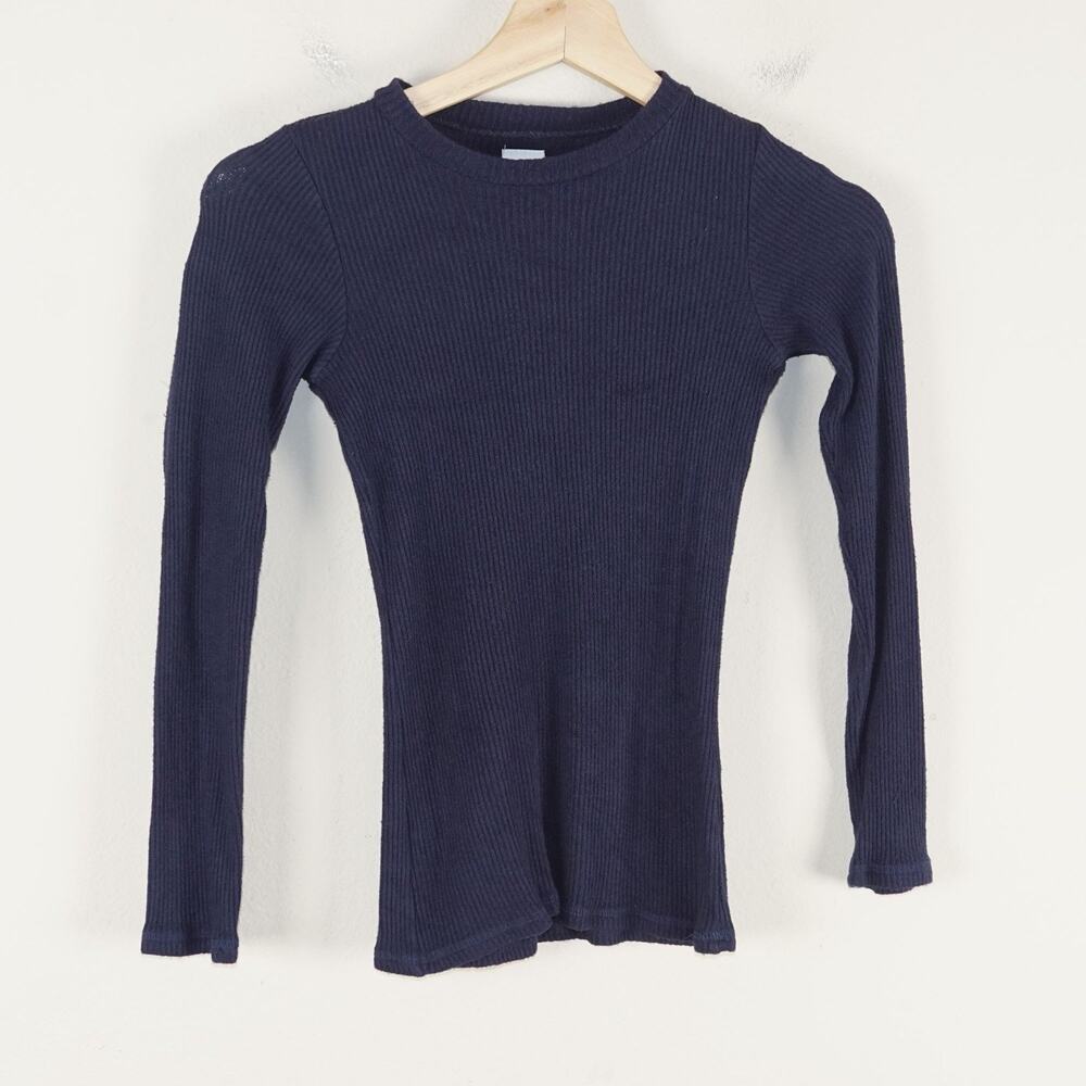 NSF Navy Blue Ribbed Long Sleeve Crewneck Top Womens Sz P / XS